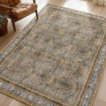Phantoscope Washable Area Rug 4'x6' Non-Slip, Vintage Neutral Rugs for Living Room, Bedroom, Dining Room, Distressed Boho Floral Medallion Pattern, Low-Pile Foldable Carpet, Brown/Charcoal Spice