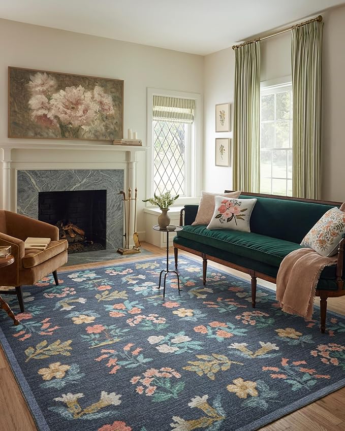 Loloi Rifle Paper Co. Rosa Collection RSA-03 Navy 2'-6" x 7'-6" Runner Rug