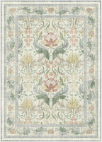 Bavni 5x7 Area Rugs for Living Room, Microfiber Machine Washable Non-Slip Vintage Floral Rug, Low Pile Lightweight Carpet for Bedroom, Dining Room, Home Office, Beige&Green