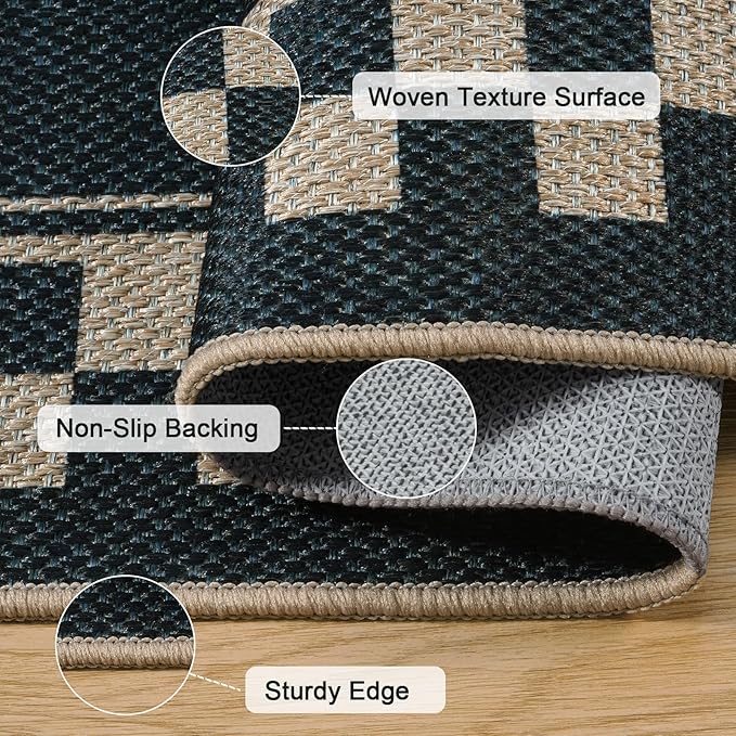 OJIA Easy Jute Kitchen Rug, 2x3 Black Indoor Door Mat Checkered Washable Area Rug Non-Slip Farmhouse Modern Outdoor Doormat Front Door Mat Indoor Entrance Throw Rugs for Entryway Doorway Bathroom