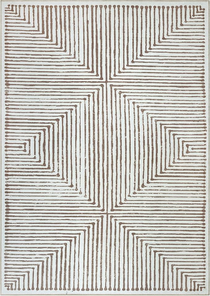 Bloom Rugs Washable Non-Slip 10x14 Rug - Brown Striped Area Rug for Living Room, Bedroom, Dining Room, and Kitchen - Exact Size: 10' x 14'