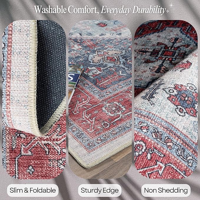 Fame Rugs Turkish Rug. Washable Vintage Oriental Antique Inspired Traditional Doormat Small Modern Area Rugs Luxury Entryway Entry Bedroom Bathroom Kitchen