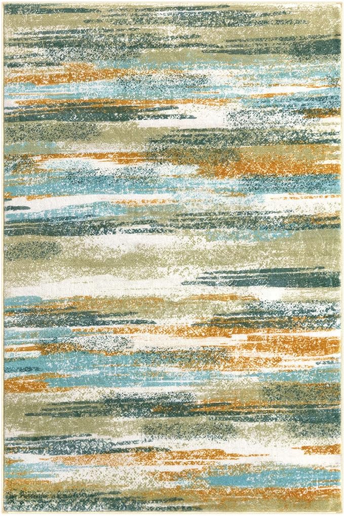 Modern Abstract 5x7 Machine Washable Area Rug Non-Slip Soft Bedroom Living Romm Rug Green Mustard Multi Ultra Thin Print Faux Wool Floor Carpet Throw Rug for Nursery Playroom Dining Room Office