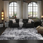 Rugcomf Area Rug 5x7 Washable Rug Boho Soft Abstract Pattern Non-Slip Faux Wool Vintage for Living Room, Bedroom, Farmhouse, Dining Room, Kids Playroom, Grey and Black
