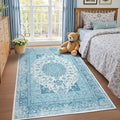 4x6 Area Rug for Bedroom, Machine Washable Rugs with Non-Slip Backing for Living Room, Soft Vintage Carpet Kitchen Laundry Kids Room Decor, Celestial Blue