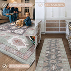 Fame Living Navy Blue Oushak Runner Rug, Modern Runners, Vintage, Turkish, Eclectic, Floral, Pastel, Washable, Long Runner Rugs for Hallway, Kitchen, Living Room, Bedroom, Kitchen, Bathroom, 2'5"x13'