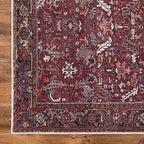 Bloom Rugs Washable Non-Slip 6' x 9' Rug - Burgundy Traditional Bordered Area Rug for Living Room, Bedroom, Dining Room, and Kitchen - Exact Size: 6' x 9'