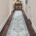 Runner Rug 2'6''x14, Non Slip Vintage Machine Washable Hallway Runner Rugs, Low Pile Lightweight Mat for Hallway, Entryway, Bedroom, Kitchen and Corridor, Blue