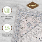 Washable Entryway Rug 3x5 | Non Slip Rug Runners for Hallways, Entryways, Kitchens, Bathrooms, Bedrooms | Ultra-Soft Flannel Carpet Kitchen Rug with Rubber Backing (Beige Blue, 3x5)