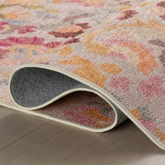 Dash & Albert INES Multi Machine Washable Rug, 8.5 X 11.5 Feet, Multicolored/Yellow Floral Pattern