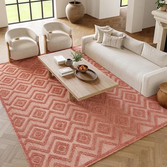 Nourison Home Versatile Coral Orange 7' x 10' Area Rug - Easy Clean, Non Shedding, Bed Room, Living Room, Dining Room, Kitchen (7' x 10')