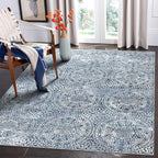 vivorug 4x6 Rug, Small Area Rug for Living Room, Bedroom, Kitchen, Machine Washable Non-Slip Throw Rug, Vintage Medallion Carpet for Entryway Nursery Coffee Table - Durable (Blue)
