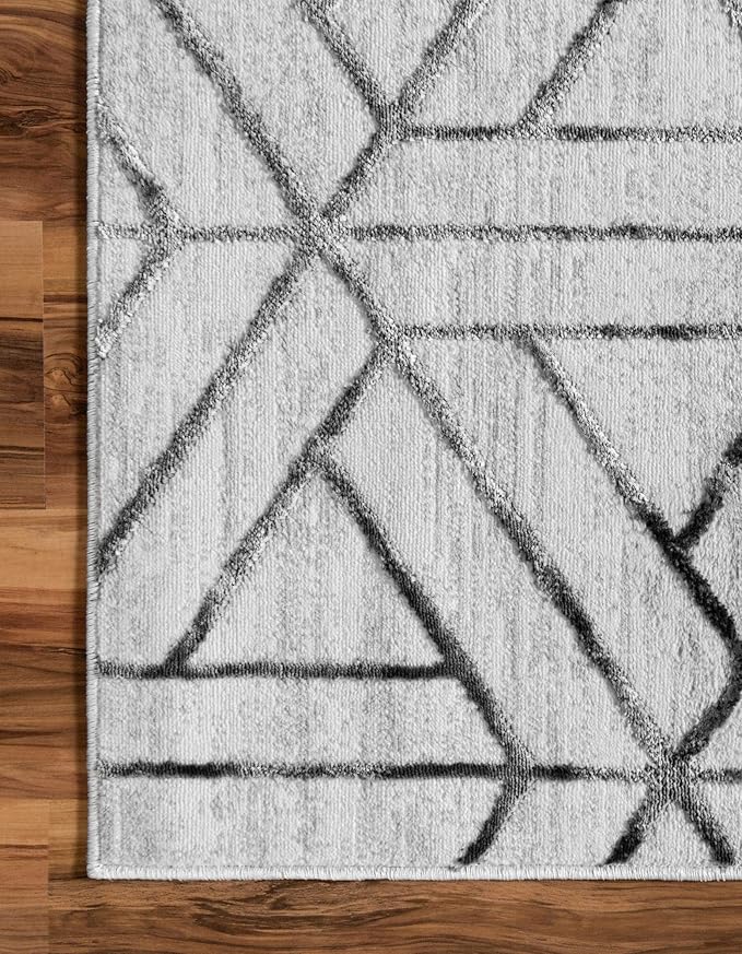 Rugs.com Lattice Trellis Collection Rug – 10 Ft Runner White Low-Pile Rug Perfect for Hallways, Entryways