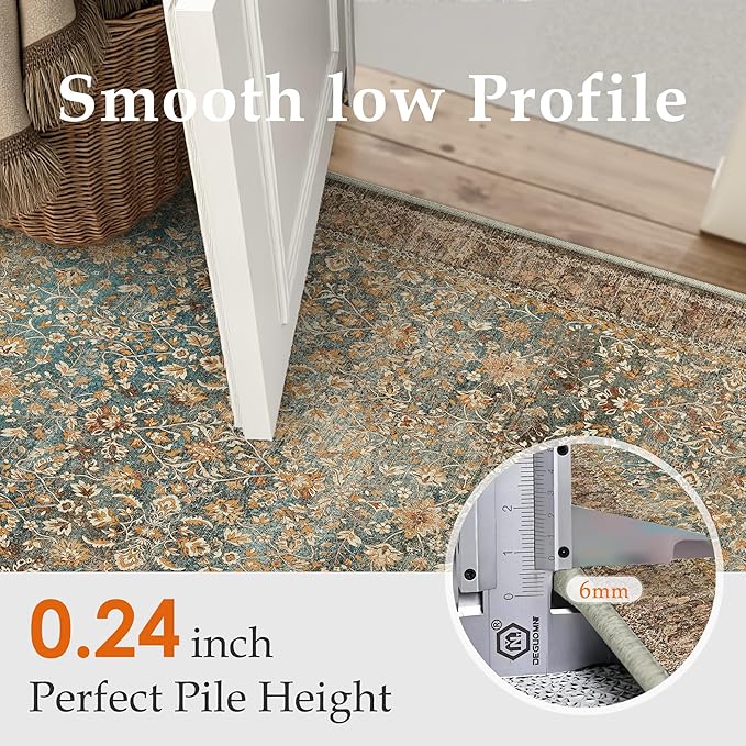 Entryway Area Rug 2x3 Washable Vintage Carpet Non Slip Indoor Kitchen Door Mat Retro Traditional Entrance Accent Throw Small Rug Brick Red for Bathroom Office Bedroom Dining Living Room