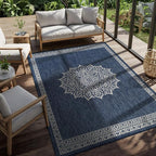 CAMILSON Outdoor Rug 6x9 Medallion Blue Modern Area Rugs for Indoor and Outdoor Patios Kitchen and Hallway Mats Washable Porch Deck Outside Carpet (Medallion Blue 6 x 9)