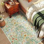 4x6 Grass Green Floral Boho Area Rug,Low-Pile Stain Resistant Non-Slip Machine Washable Carpet for Living Room,Bedroom, Kitchen,Entryway,Dining Room, Nursery