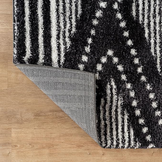 Rugshop Geometric Shag Runner Rug Anthracite Dark Gray and White 2' 3" x 8' Perfect for Hallways, Kitchens, or Behind The Sofa