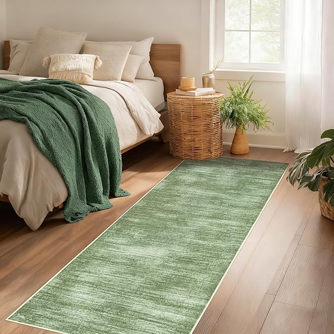 Olive Green Rug Runners for Hallways Non Slip Washable Neutral Abstract Minimalist Low Pile Floor Protector Carpet Hunter Green 3x8 Runner Rug for Laundry Room Kitchen