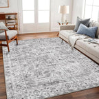 Washable Area Rug 4'x6' Vintage Traditional Floor Cover Foldable Thin Rugs Retro Kitchen Indoor Distressed Non Slip Carpet Floral Print Mat Bedroom Living Room