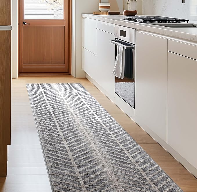 Well Woven Custom Size Hallway & Stair Runner- Harlow Rhodes Grey 27 Inches Wide x 4 Feet Long Runner (27" x 4') Runner Rug - Contemporary Design, Ultra-Soft, Easy-Clean