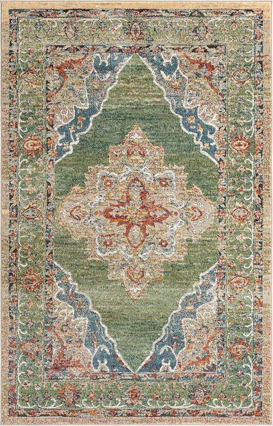 Unique Loom Isabella Collection Area Rug - Rossellini (5' 1" x 8' Rectangle, Green/ Blue)