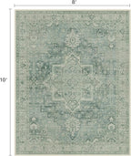 8x10 Area Rugs for Living Room, Machine Washable Non Slip Vintage Rugs, Low Pile Lightweigt Print Indoor Rug for Bedroom, Dining Room, Home Office, Green
