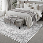 HUGEAR Area Rug 5x7 Vintage Grey Machine Washable Living Room Rugs Thin Neutral Floral Vacuumable Low Pile Carpet Bedroom Office Dining Room Laundry Room Non Slip Soft Lightweight