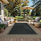 Moynesa Striped Border Easy Jute Outdoor Rug 8x10, Washable Indoor Outdoor Patio Area Rugs for Living Room Non Slip, Modern Classic Farmhouse Carpet for Dining Room Table, Black