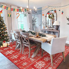 Christmas Area Rug 6x9 Living Room Rugs, Machine Washable Boho Christmas Tree Snowflake Rug Non-Slip Soft Low Pile Holiday Indoor Rugs for Bedroom Kitchen Dining Room Office(Xmas Red, 6'x9')