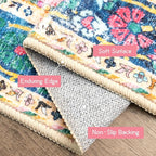 5x7 Area Rugs Pink Boho Rug for Living Room Vintage Rug Non-Slip Washable Low Pile Foldable Large Rugs for Bedroom Dining Room Indoor Floor Carpet
