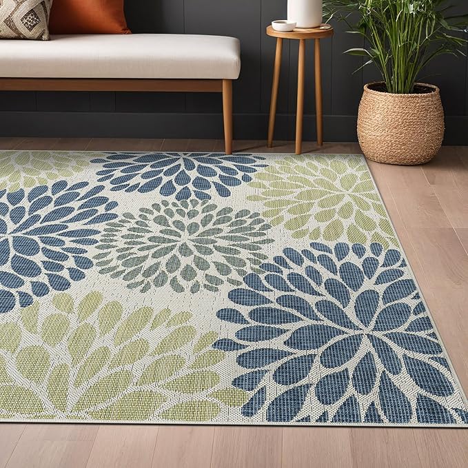Beverly Rug Outdoor Rug 5x7 Modern Exotic Tropical Leaf Area Rugs for Indoor and Outdoor Patio Deck Porch Garden Water Resistant Washable Outside Carpet (5 x 7 Olive)