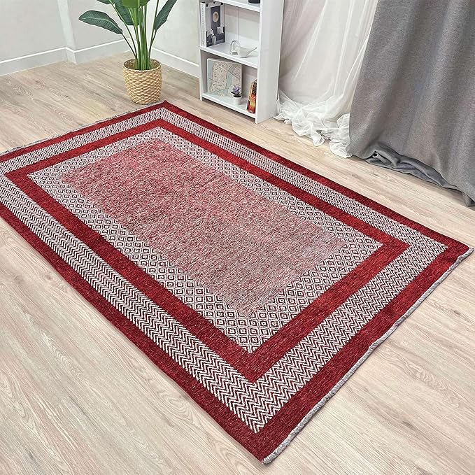 Alfa Rich 4x6 Red Burgundy Washable Area Rugs for Living Room Bedroom Kitchen Cotton Rug
