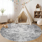 8ft Round Area Rug Living Room Rugs - 8x8 Washable Neutral Modern Abstract Soft Thin Rug Indoor Floor No Slip Rug Carpet for Bedroom Under Dining Table Home Office Decor - Grey