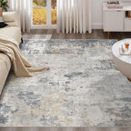 Square Area Rugs : Washable 8x8 Neutral Modern Abstract Carpet for Living Room Bedroom - Soft Floor Mat with Non Slip Backing for Kitchen Nursery Dorms Farmhouse Home Decor - Blue Grey