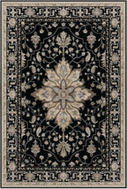 Area Rugs 4'x5' Washable Non-Slip, Floral Vintage Distress Print Pattern Medallion Carpet for Living Room Bedroom Dining Room, Black Brown Neutral Dark Tan
