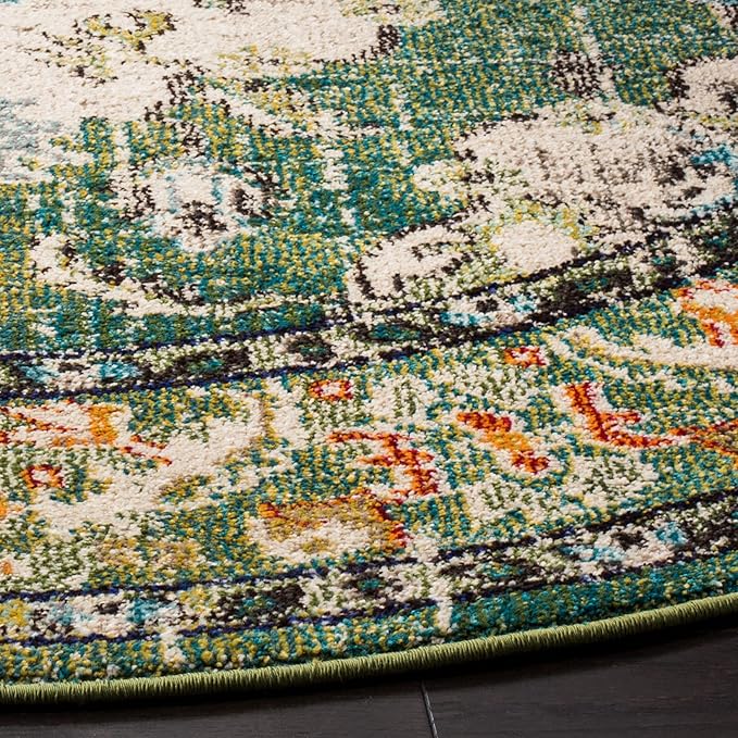 SAFAVIEH Monaco Collection Area Rug - 10' Round, Forest Green & Light Blue, Medallion Distressed Design, Non-Shedding & Easy Care, Ideal for High Traffic Areas in Living Room, Bedroom (MNC243F)