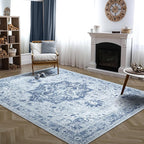 Bloom Rugs Washable Non-Slip 8' x 10' Rug - Gray/Blue Traditional Medallion Area Rug for Living Room, Bedroom, Dining Room, and Kitchen - Exact Size: 8' x 10'