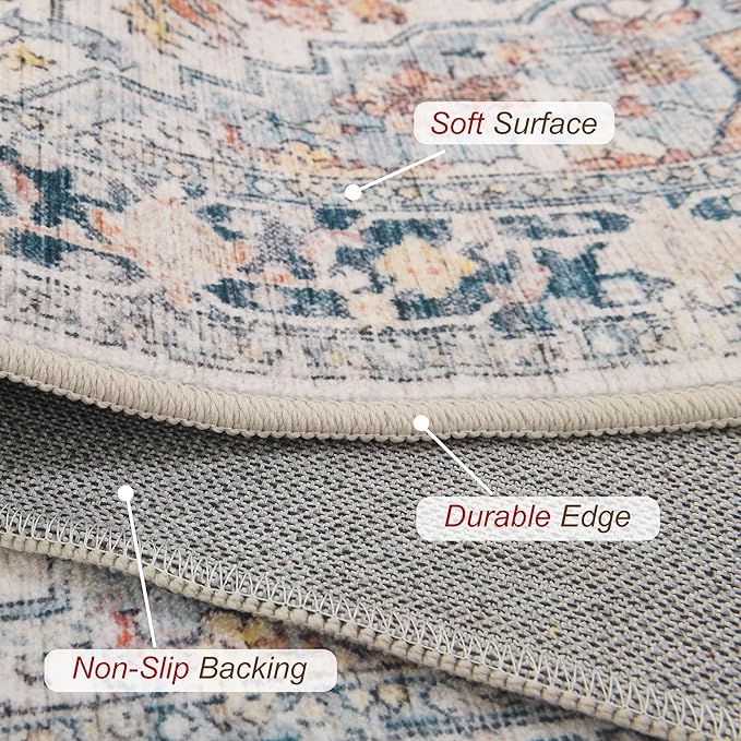 XWZO Runner Rug 2x6ft, Washable Hallway Runner with Non-Slip Backing, Vintage Spill Stain Resistant Floor Mat for Entryway Corridor Bedroom Kitchen, Soft Low-Pile Area Carpet, Colorful