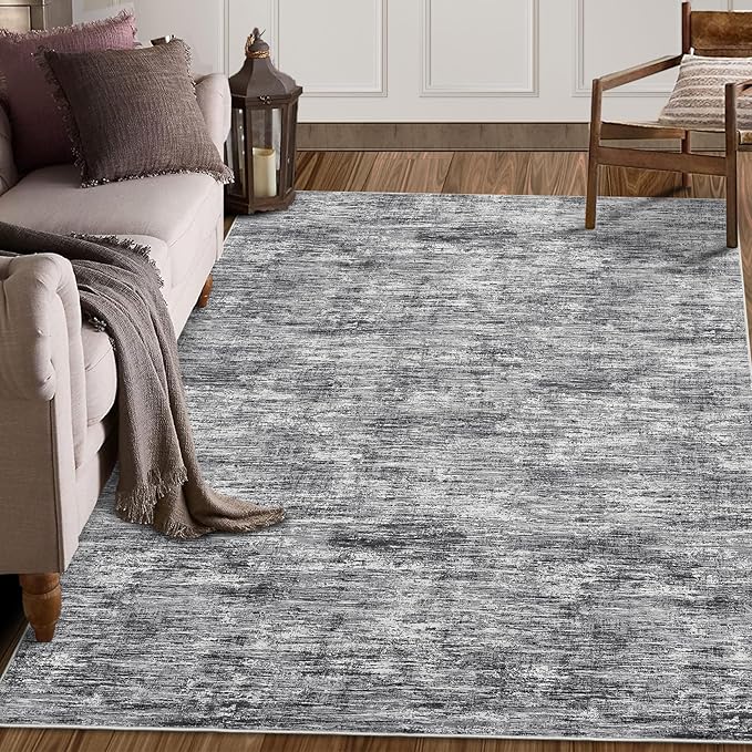 RUGSREAL 6x9 Large Bedroom Area Rug Soft Modern Area Rug for Living Room Non-Slip Stain Resistant Abstract Throw Floor Carpet Contemporary Rug Solid Color Rug for Dining Room Office, Ivory/Grey