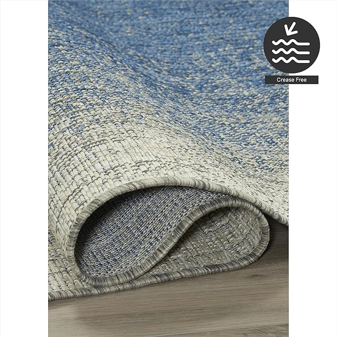 FH Home Flat Woven Outdoor Rug - Waterproof, Easy to Clean, Stain Resistant - Premium Polypropylene Yarn - Modern Ombre - Patio, Porch, Deck, Balcony - Dhruva - Blue - 5ft 2in x 7ft 6in
