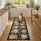 DUKINO 2x6 Runner Rug for Hallway, Washable Kitchen Rug with Non Slip Backing & Non-Shediing, Soft Low Pile Floral Design Runner for Bedroom, Kithchen, Living Room, Laundry, Bathroom, Black