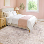 Pink and Grey Living Room Medallion Rug 7x10 - Modern Washable Area Rug for Living Room, Dinning Room, Non Slip Thin & Soft Carpet