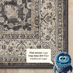 Well Woven Asha Rome Black 6' x 9' Area Rug - Oriental Floral Pattern, Easy Clean, Floor-Friendly Backing - for Living Room, Bedroom, and Dining Room