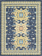 Unique Loom Taftan Collection Border Geometric Tribal Inspired Design Area Rug (9' 10 x 13' 0 Rectangular, Navy Blue/ Gold)