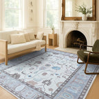 Fame Living Cream Grey Oushak Runner Rug, Modern Runners, Turkish, Eclectic, Floral, Pastel, Washable, Small Rugs, Short Runner for Hallway, Entryway, Laundry, Bedroom, Kitchen, Bathroom, 2'5"x6'5"