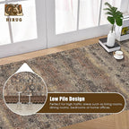 Washable Area Rug 2'6'' x 8' Vintage Traditional Persian Mat - Foldable Distressed Non-Slip Machine Washable Carpet for Living Room Bedroom Kitchen Home Decor - Umber and Slate