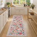 DUKINO Runner Rug, 2x7 Boho Kitchen Rug for Hallways with Low Pile Design, Washable Non Slip Backing Soft Floral Runner for Kitchen, Hallway, Entryway, Bedroom, Laundry, Beige