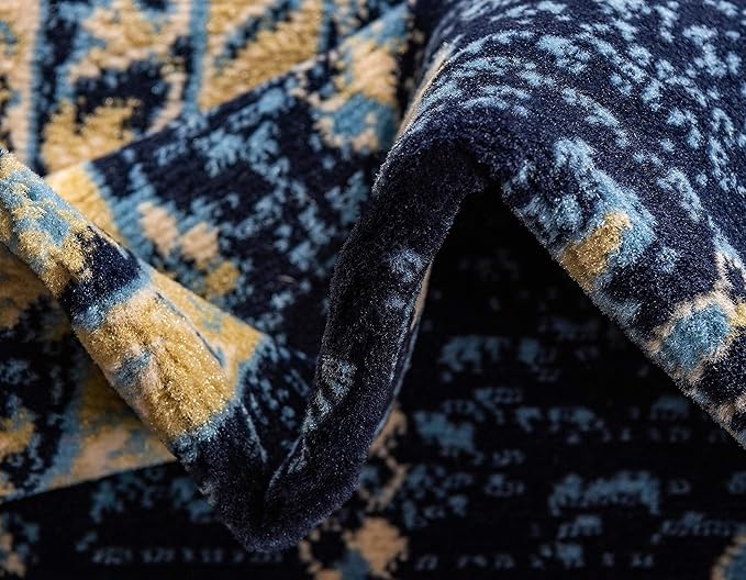 Unique Loom Taftan Collection Border Geometric Tribal Inspired Design Area Rug (7' 0 x 10' 0 Rectangular, Navy Blue/ Gold)