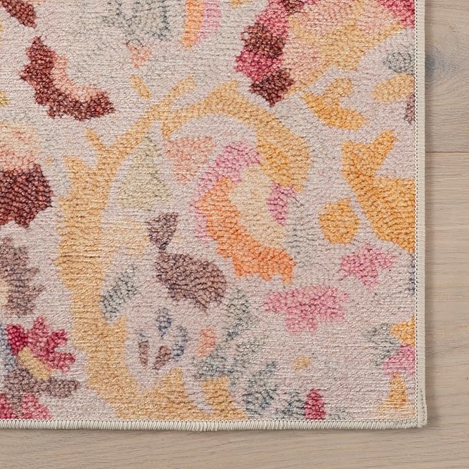Dash & Albert INES Multi Machine Washable Rug, 6 X 9 Feet, Multicolored/Yellow Floral Pattern