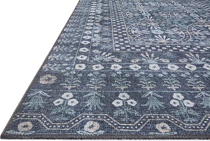 Loloi Rifle Paper Co. Maison Collection MAO-03 Rosette Blue 5'-0" x 7'-6", .19" Pile Height, Area Rug